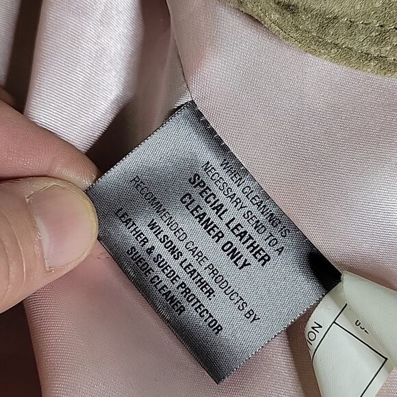 Wilsons Vintage Leather Blazer Button Up Lined Jacket Khaki Tan Womens Small - Picture 9 of 11